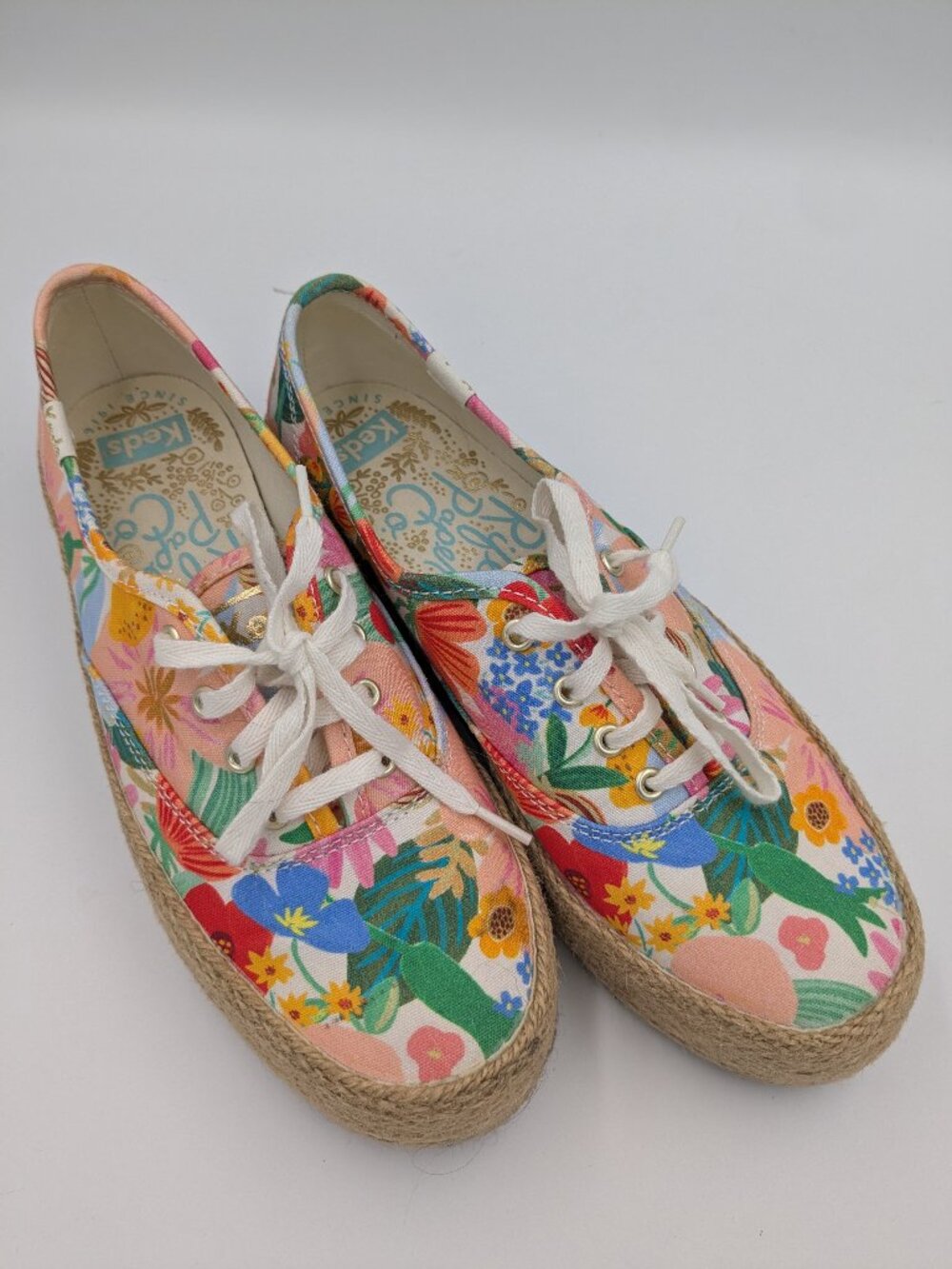 Keds x Rifle Paper Co Women's 6 The Platform Jute Sicily Floral Lace Up Sneakers